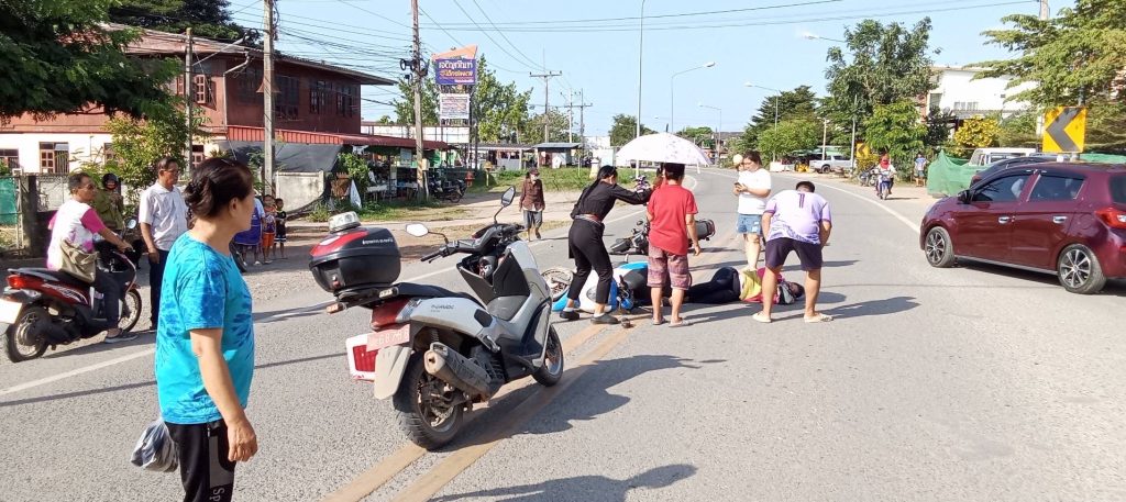 ตรวจที่เกิดเหตุรถจักรยานยนต์เฉี่ยวชนกัน